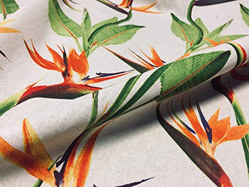 Bird of Paradise Ginger Plant Crane Flower Floral Fabric Tropical Orange Curtains Upholstery - 140cm Wide (sold by the metre)