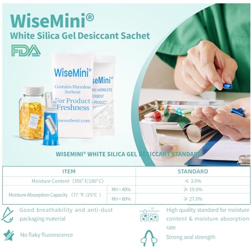 Wisesorb WISEMINITYVEK-3 0.25 Gram 600 Pack Silica Gel Packets, Dessicant Packets, Silica Gel Packs, Moisture Absorbers For Food Storage thumb #5
