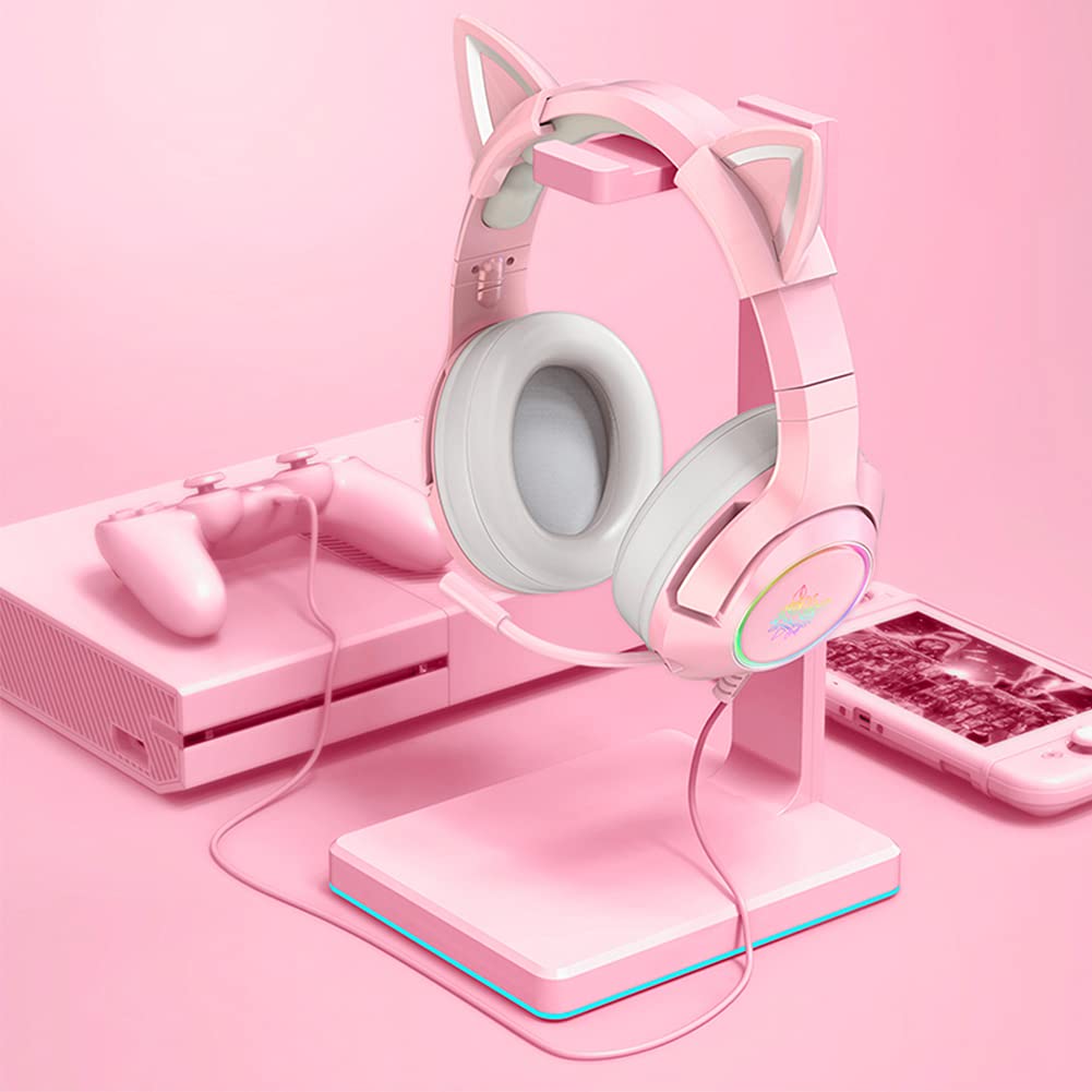 Cuffie Da Gioco Gaming Rosa con Orecchie di Gatto USB Cablate | Auricolari Gaming headset con Microfono, Suono Surround 7.1, Riduzione del Rumore, Luce LED, Cat Ear, Per Adulti Ragazze PC