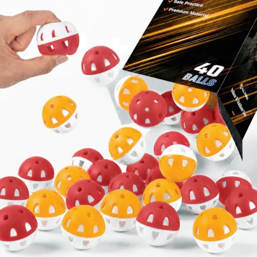 Full Choice 40 Pack Practice Golf Balls – Limited-Flight Training Balls with High-Visibility Colors, Wear-Resistant Soft Plastic Design for Indoor and Outdoor Swing Practice,20 Orange& 20 Red