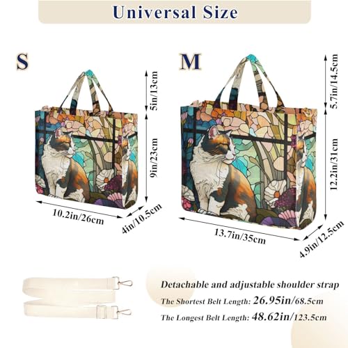 Stained Glass Cat Corduroy Women Tote Bag, Handbag Purse with Detachable Strap3