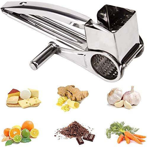 DELFINO Rotary Cheese Grater Cylinder Ultra Sharp Cylinders Drums & Slicer Stainless Steel Professional Vegetable Shredder Ultra Sharp for Parmesan Cheese Garlic Nut Ginger Carrot (Silver)