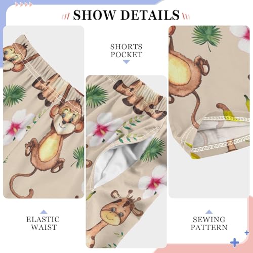 ZZXXB Monkey Giraffe Hibiscus Flower Boys Long Pants Soft Trousers Elastic Waist Kids Lounge Bottoms with Pockets S-XL4