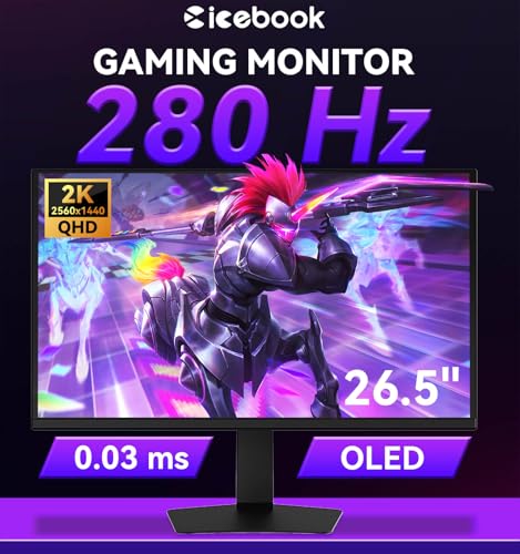 Image of 27 inch OLED Computer Monitor, 280Hz Gaming Monitor, 2K(2560 * 1440px) Adjustable Height & Tilt Monitor, OLED Panel, HDMI 2.1 * 2, DisplayPort 1.4 * 2