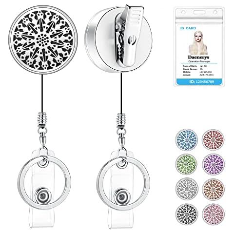 SAM & LORI Retractable Badge Holder with Alligator Clip Essential Oil Diffuser Aromatherapy Badge Reel Clip Heavy Duty ID RN Badge Holder for Nurse Teacher (Alligator Clip-Sparkle) Cover