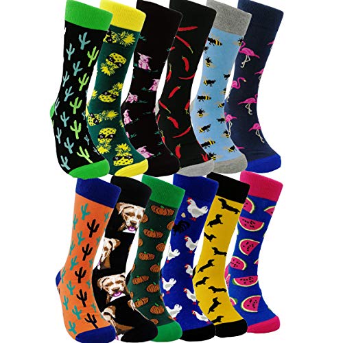 Mens Colorful Dress Socks Funny - HSELL Men Multicolored Pattern Fashionable Fun Crew Cotton Socks (Tiger-12 Pairs)