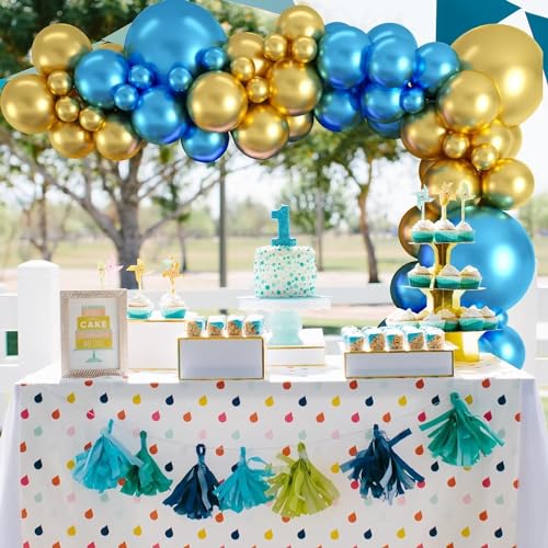Image of ARV ZONE Chrome Balloons, 50pcs Blue Gold Chrome Metallic Balloons for Birthday Decorations, Anniversary, Engagement, Wedding Decorations, Baby Shower, Festival Party Decorations