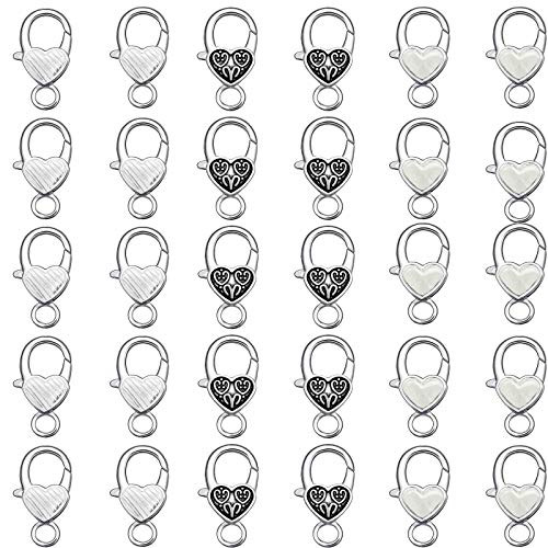 Lobster Clasp Claw Clasps Tibetan Style Heart Lobster Claw Clasps for Jewelry Making Necklace Clasps Bracelet Clasps 30 pcs/lot (Antique Silver)
