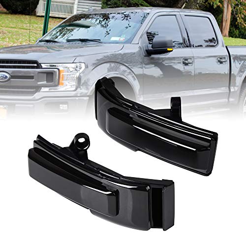 AMOPA 2X Sequential Amber LED Dark Smoke Mirror Side Maker Turn Signal Indicator Lights Compatible with Ford F150 13th Gen 2015 2016 2017 2018 2019 2020, A19-103-AMP-1-BE