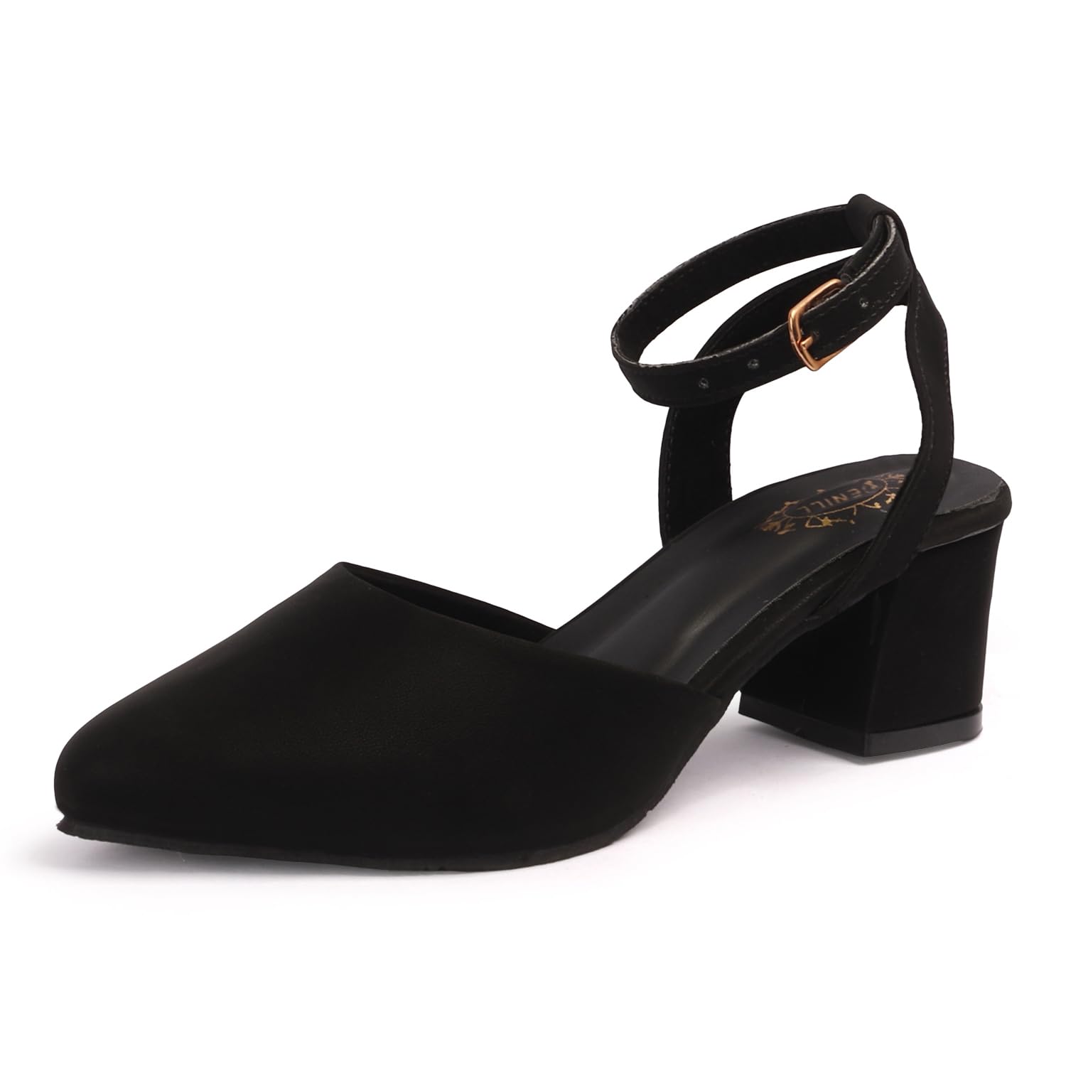 Women's Black Heels Closed Toe, Ankle Strap, Comfortable Low Heel, Sleek Design with Non Slip Sole-image-9
