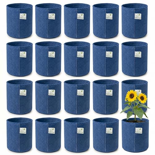 Image of 400 GSM Geo Fabric Round Grow Bags 18x18 Inch, Blue Planting Bags for Terrace and Kitchen Gardening Pack of 20