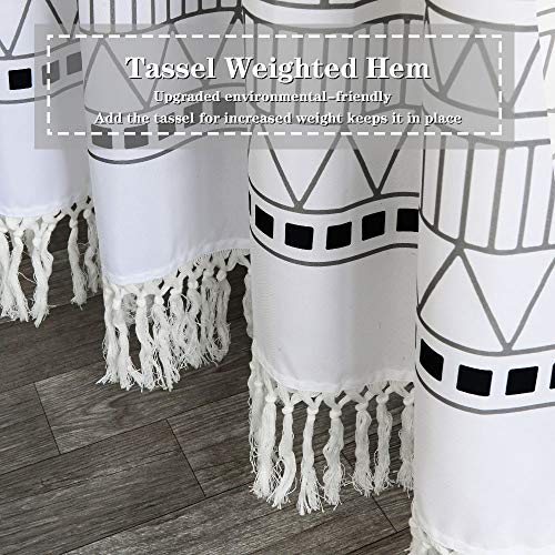 image for Uphome Tassel Shower Curtain Boho White and Gray Geometric Chevron Fab
