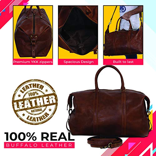 Leather Duffel Bag Travel Gym Sports Overnight Weekend Cabin Holdall By Komalc (Dark Tan) #TOP7