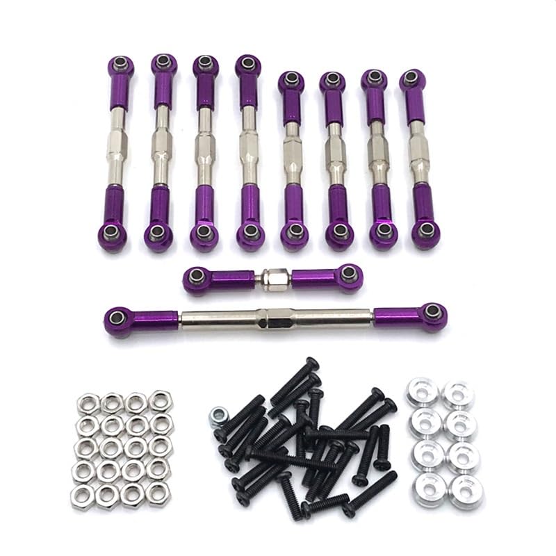 Metal Upgrade 10PCS Adjustable Tie Rod for WPL C14 C24 B14 B24 HengLong FeiYu RC Car Parts(Purple)