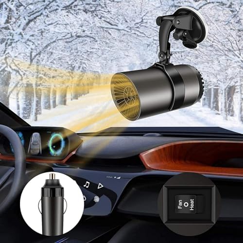 Car Heater, 12V 150W Portable Windshield Defogger and Defroster, 2 in1 Fast Car Heater Defroster, Plug in Automobile Windscreen Fan with Suction Holder for All Cars (Black)