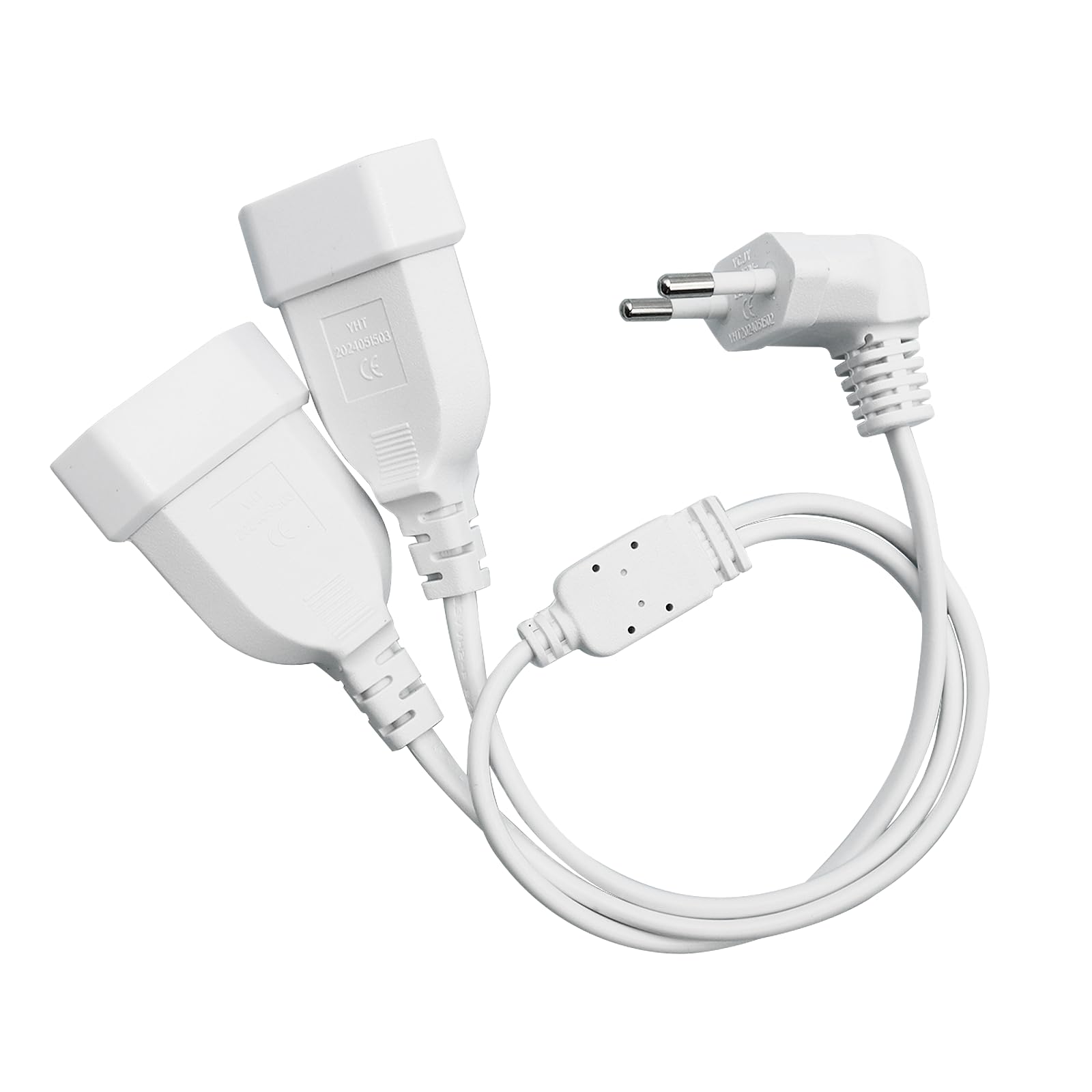 Przedłużacz z kątowymi 90° wtyczkami Euro, 2 w 1, przewód płaski i cienki, biały, 2.5A/250V, do TV, PC, komputera, monitora