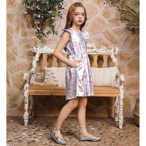 QPANCY Girls Party Dress Ruffle Sleeve Shiny Metallic Dresses Kids Disco Prom Outfits2