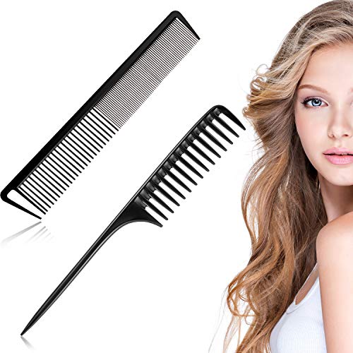 Carbon Fiber Cutting Comb and Wide Tooth Tail Comb Barber Comb Set Carbon Fiber Hairdressing Comb Anti Static Heat Resistant Styling Comb for Salon