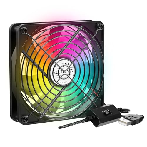 Image of ELUTENG USB Computer Cooling Fan with 7 Color RGB Lighting, 3 Speed Controller 1100 /1300 /1500 RPM Small Exhaust Fan High Airflow Cooling Fan for Router Modem Receiver DVR PlayStation Xbox TV Box