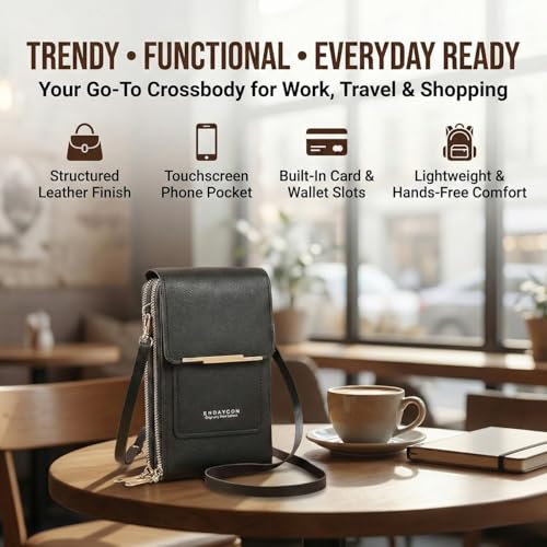 Image of VKR Women's Leather Crossbody Phone Purse with Touchscreen Pocket - Anti-Theft Mobile Sling Bag with Adjustable Shoulder Strap, Card Slots, Zipper Compartments & Compact Wallet for Daily Travel