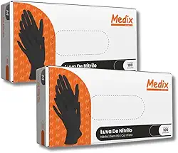 Kit 200 Luva Nitrílica Preta M | Descartável Premium Sem Pó Antiderrapante | Alta Resistência Jardinagem, Estética, Gastronomia, Tatuagem e Limpeza