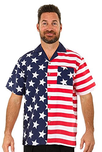 UZZI Men's USA Flag Hawaiian Shirt HPUSA2 M