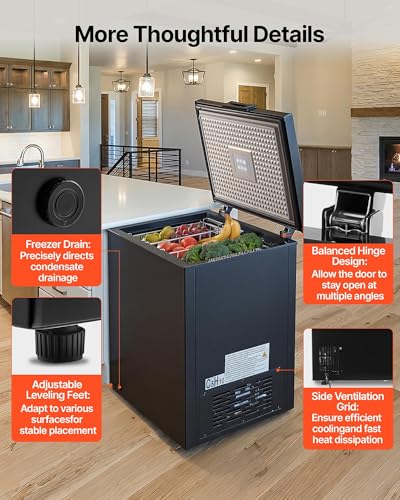 Image of VEVOR Chest Freezer, 5 Cu.ft Compact Deep Freezer, Free Standing Top Open Door Chest Freezers with 2 Removable Baskets & Adjustable Thermostat - Energy Saving, Low Noise & Garage Ready, Black