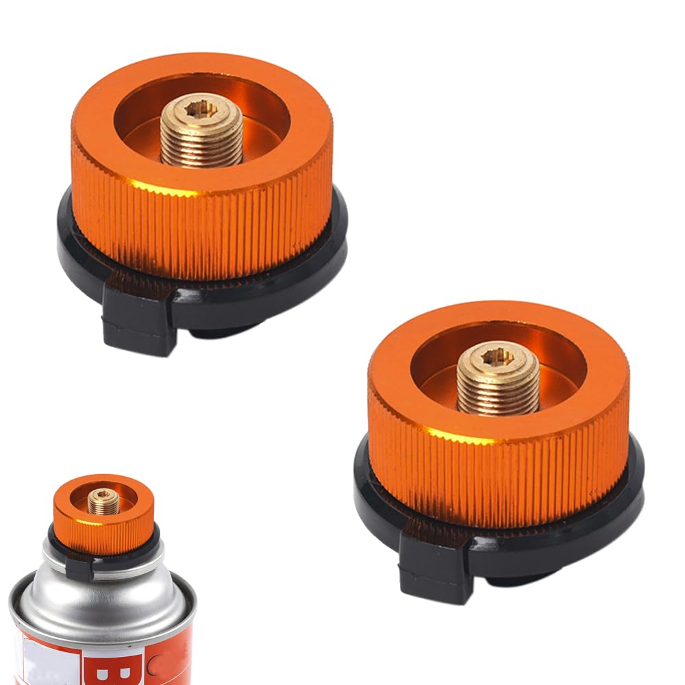 2PCS Butane Fuel Canister Adapter Butane Canister Nozzle Input Camping Stove Adapter Golden Camp Fuel Refill Adapter Propane to Butane Adapter for Camping Hiking Fishing