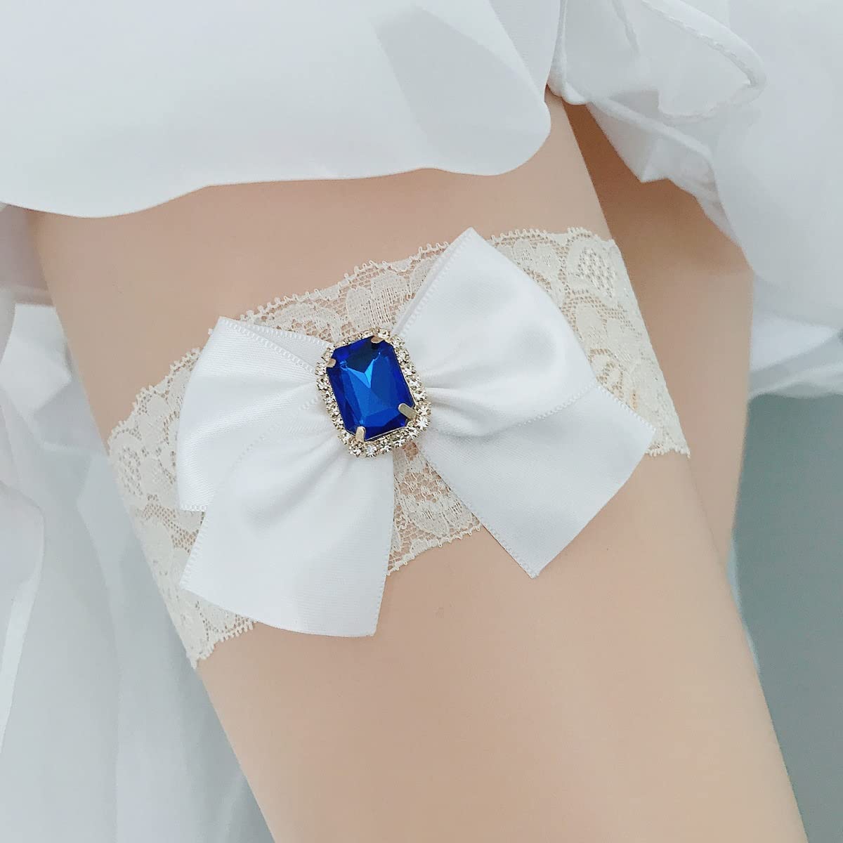 Elastyczna podwiązka z niebieskimi diamentowymi nogawkami i pętlami na nogi Elastyczna koronkowa podwiązka ślubna (kolor: biały, rozmiar: 5 sztuk)