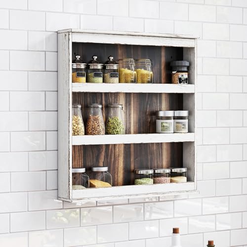 lesolar Rustic Torched Wood Spice Rack Wall Mount, 3 Tier
