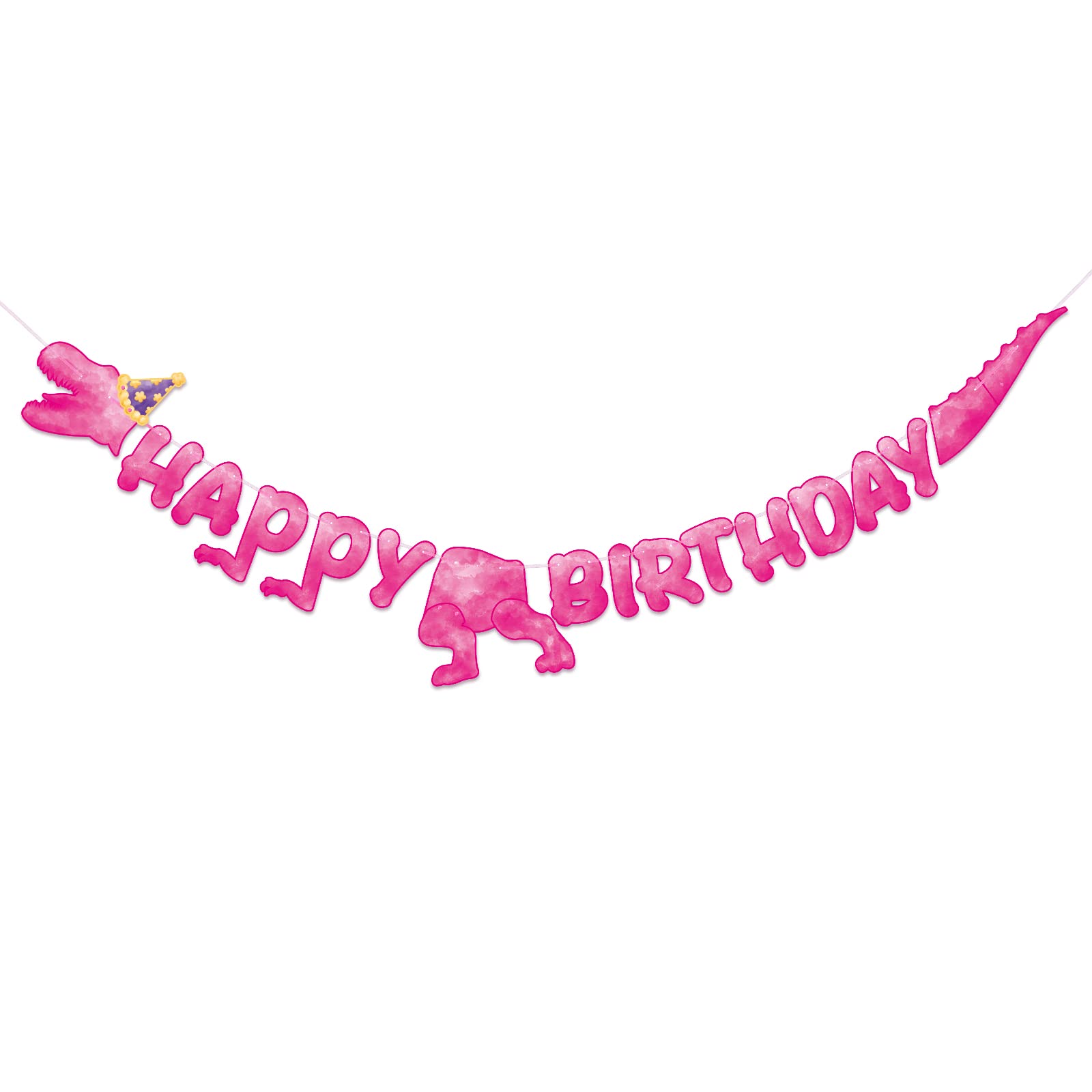 WERNNSAI Watercolor Dinosaur Happy Birthday Banner - Dinosaur Birthday Party Decorations for Girls Kids Pre-Strung T-Rex Hanging Wall Decor Dino Party