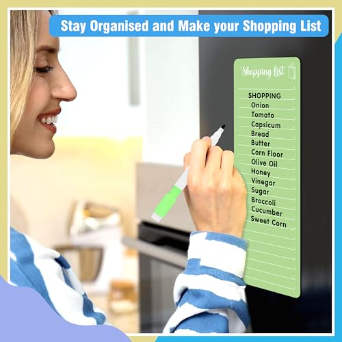 Image of Clickedin Magnetic Shopping List Grocery Fridge Magnet, 10x24 cm Acrylic Board with Marker (Green)