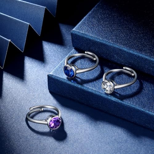 Anillos ajustables chapados en plata KR0036 con piedra de nacimiento para niñas 4