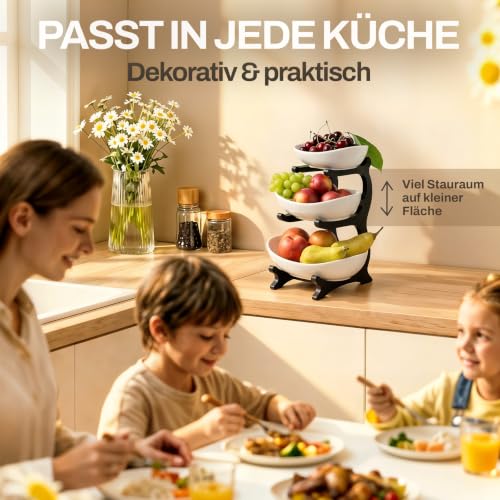 3-stöckige Obstschale aus Keramik Ø 30 cm Basis Obstkorb & Etagere, Schwarz – Ansicht 2