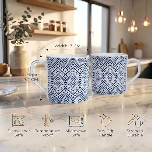 Image of U.P.C. UPC Set of 6 Coffee Mugs New Modern Design Fine Bone China Ceramics Tableware, (Coffee-Mug-1057A-Blue)