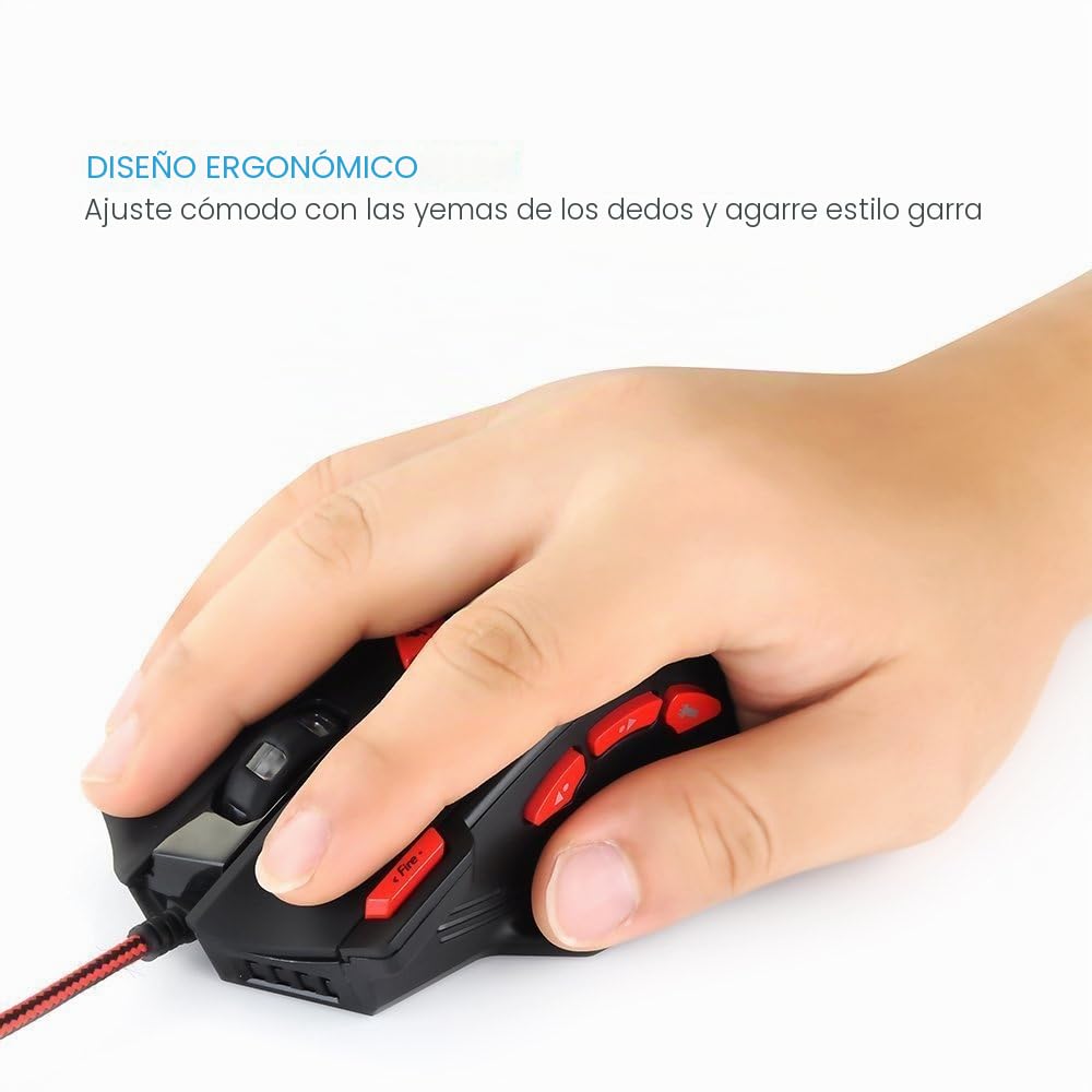 zelotes Ratón Gaming,9200DPI (6 Niveles),8 Botones Programable,Peso Regulable,RGB,Diseño Ergonómico,Ratón con Cable Óptico USB,para PC,Portátil,Negro