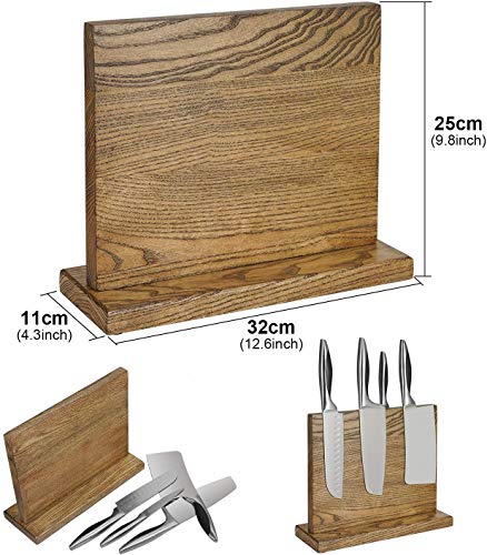 Magnetic Knife Block Wood Knives Storage Holder Double Side Magnet Magnetic Knife Board (Knives Not Included) Kitchen Cutlery Block with Anti Slip Pads Space Saver Magnetic Block Organizer