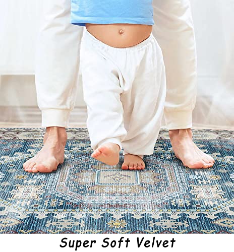 vivorug Blue Runner Rug 2'x7' Vintage Washable Non-Slip Runners for Hallways Kitchen Entryway Laundry Room Carpet Hallway Runner
