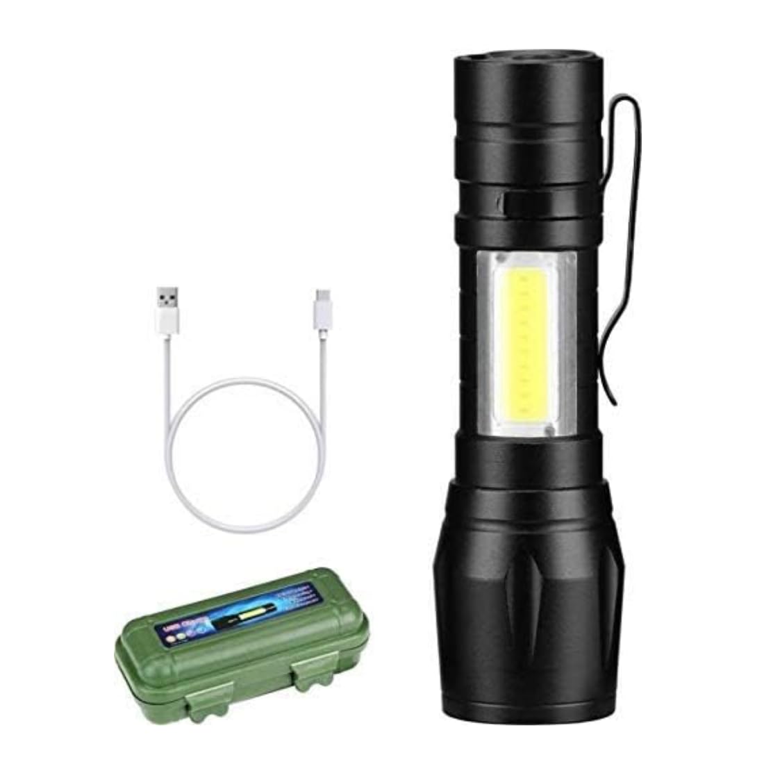 Home Lane LED Flashlight with COB Light Mini Waterproof Portable LED Flashlight USB Rechargeable 3 Modes Light Flashlight - Black-image-3