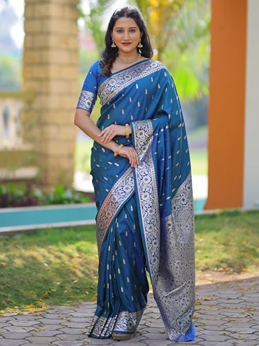 Image of SGF11 Women's Kanjivaram Pure Soft Silk Saree For Women Pure Golden Zari With Blouse Piece