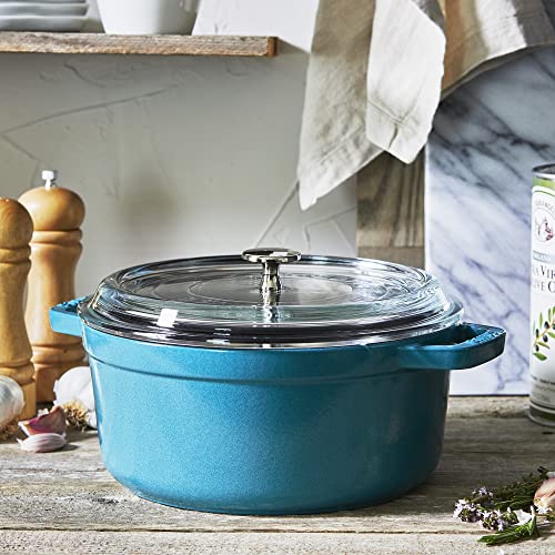 Image of Staub Cast Iron 4-qt Round Cocotte with Glass Lid - Turquoise