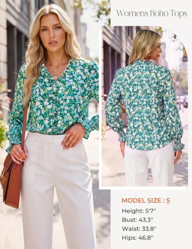 GRACE KARIN Womens Long Sleeve Boho Tops Ruffle Work Blouses Green XXL - image 4