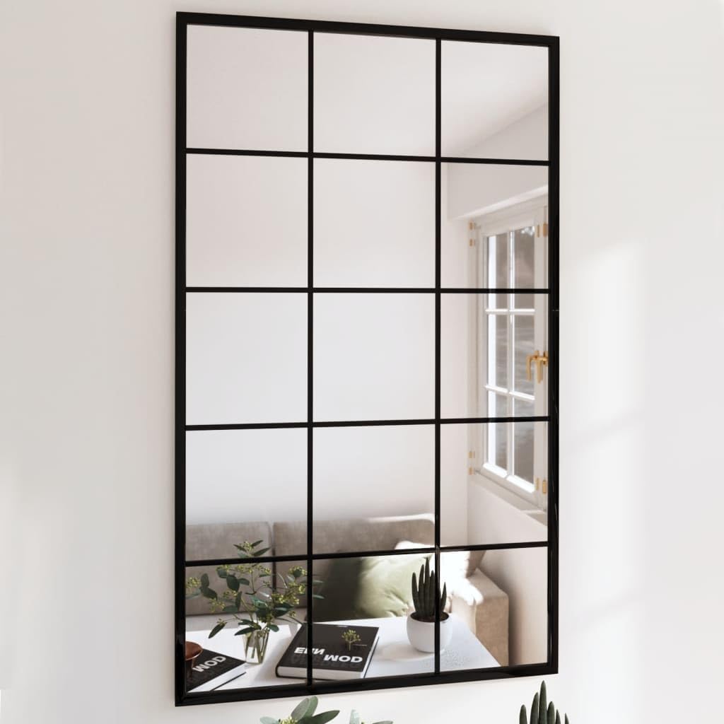 Juego de 2 espejos de pared negros de 100 x 60 cm, metal, rectangulares, para dormitorio, pasillo o salón, montaje sencillo con ganchos, diseño atemporal