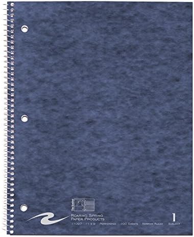 Roaring Spring Stasher - Cuaderno de espiral con rayas con bolsillo para cubierta 11 x 9 pulgadas 100 hojas perforadas tapas de colores variados