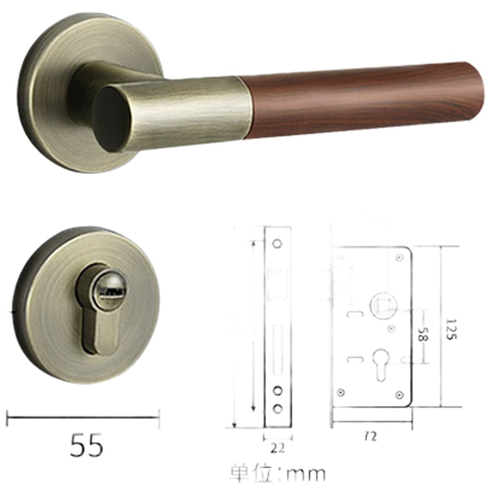 Serrure de porte avec grain de bois de noyer, poignée silencieuse en alliage de zinc, nouveau style chinois, décoration intérieure