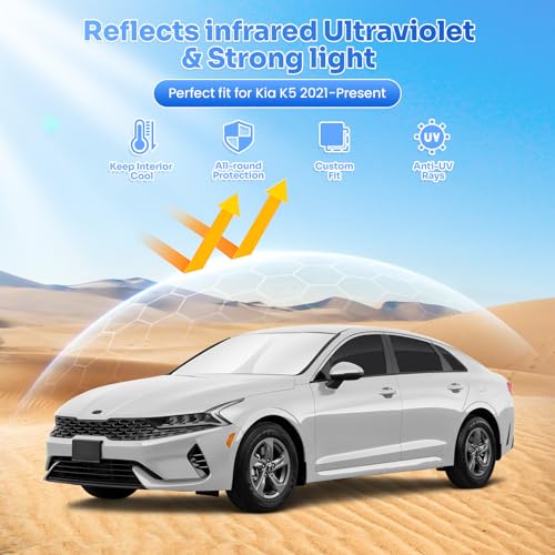 Image of Canvcle Window Shades for 2021-2026 Kia K5 Accessories Windshield Sun Shade Side Rear Window Covers Sunshade Sun Visor Shield Privacy Protection for Camping Keep Vehicle Cool Black 8PCS