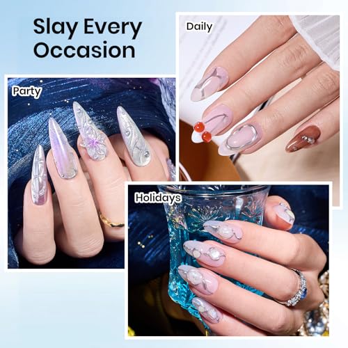Image of Beetles Chrome Nail Art Gel 3D Sculpting Gel, Clear No Wipe Rhinestone Glue for Chrome Powder, Mirror Effect Nail Designs, Builder Drawing Molding Gel for Gems DIY, 15g