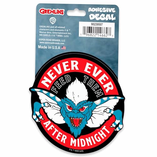Image of Gremlins Never Feed Them After Midnight Adhesive Vinyl Decal - Spooky Gremlins Sticker for Car or Laptop
