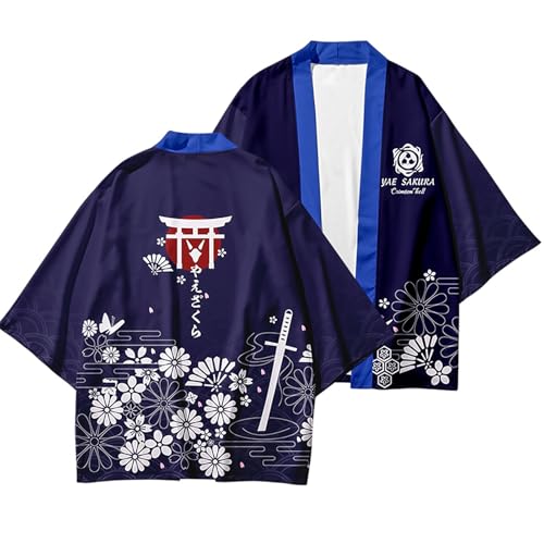 Image of DOSLAVIDA Men's Japanese Kimono Cardigan Suit Chinese Style Printed Jacket Pants Set Open Front Seven Sleeve Top & Shorts