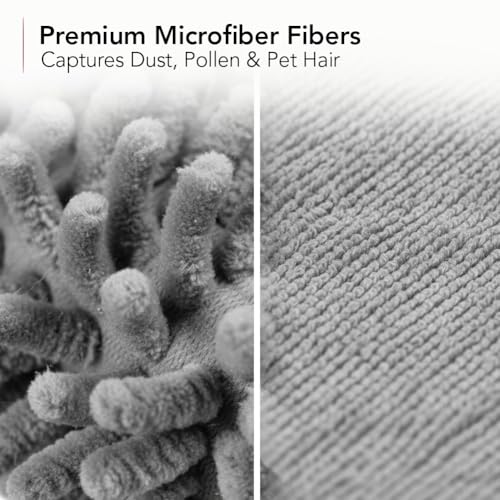 Image of OVENTE Microfiber Duster Cleaning Set with Stainless Steel Extension Pole Up to 96 inch, Washable, Reusable and Bendable Dusters for High Ceiling Fans, Blinds, Furniture, Cobweb and Cars, Grey CTD1526GY